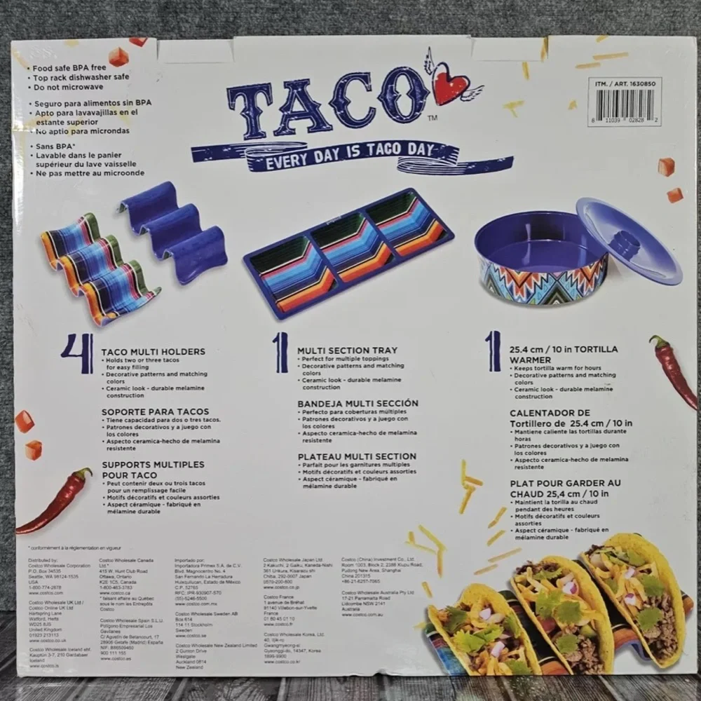Prepara 6 Piece White Blue Mexican Mosaic Melamine Taco Serving Gift Set
